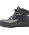 Side view of black Leather Work Boot For Asphalt Ready Jobs With Composite Safety Toe And Heat Defender Nitrile Rubber Outsole.