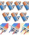 Two In Ten Out Lever Terminal Block Kit Seven Pack With DIN Rail And Screw Mounts For 28 To 12 AWG Wires No Tool Needed Levers For Quick Splicing And Plug And Play Ten Output Distribution