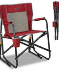 Freestyle Rocker Camping Chair Portable Folding Rocking Seat With Durable Armrests, Drink Holder And Comfortable Backrest