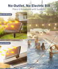 Outdoor Solar String Lights 96 Ft With Remote Control 30 LED Bulbs Dimmable And Timable Waterproof Patio Yard Garden Gazebo Lights No Outlet Needed Detachable Solar Panel for Backyard Hangouts shown by pool and garden setup