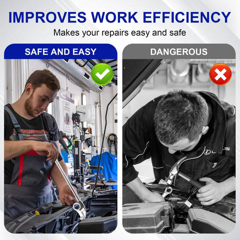 Mechanic using a 15 Inch Wrench Extender Bar For Maximum Leverage, Extra Long Universal Extension Tool For Auto Repair And Mechanics.