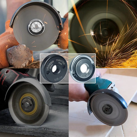 Two Pack 5/8-11 Angle Grinder Flange Nuts With No-Fuss Quick Release Self Locking Knurled Arbor Nut And Silver D Ring For Four And