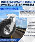 8 Inch Pneumatic Swivel Caster Wheels With Zinc Top Plate And 360 Degree Rotation For Cart Dolly Trolley Workbench And Wagon