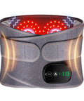 Cordless Heated Back Wrap with Lumbar Massager, showing touchscreen control and glowing heat elements for pain relief.