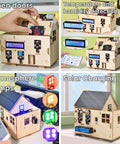 Microbit Smart Home Starter Kit for STEM Coding Projects Age 15 Plus Build an Intelligent Home With Automated Lighting Environmental Monitoring Security Alerts and Smart Fan Control A Fun Hands On Project That Turns Coding Into Real World Innovation. wooden smart house kit with LCD, sensors, solar panel, and phone control