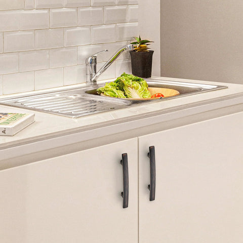 Oil Rubbed Bronze Curved Cabinet Handles Arch Drawer Pulls for Kitchen installed on white cabinets