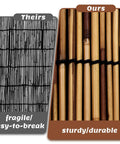 Comparison of two fence panels: left is fragile reeds, right is sturdy Natural Reed Fence Panel 6 Ft By Sixteen Point Four Ft Bamboo Privacy Screen.