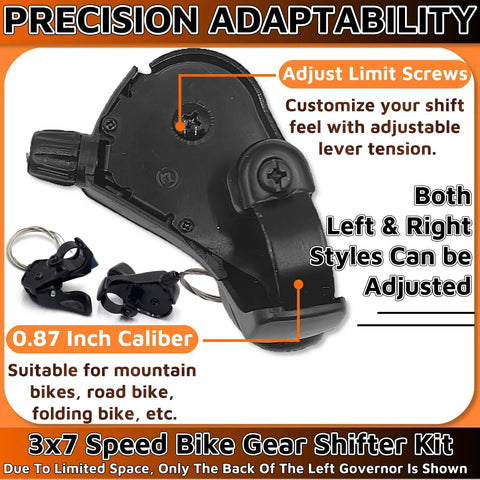 3x7 Speed Bike Shifter Set With TX-30 Levers Pair Thumb Gear Shifters for mountain, road, and city bikes details view