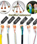 50 Pack UY2 K2 Gel Filled Waterproof IDC Wire Splice Connectors for telephone, network, and low voltage cables shown with various wires