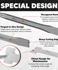 Sixteen Piece Punch And Chisel Set With Storage Pouch Including Taper Punches Cold Chisels And Center Punch Chrome Vanadium Steel Build For DIY Metalworking And Home Workshop Projects Pro Grade Gear For Your Next Project showing special design features like hexagonal handle and forged-in-one design