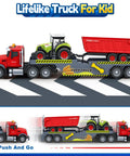 3 In 1 21 Inch Semi Flatbed Truck Toy With Farm Truck For Toddlers And Kids Ages 3 4 5 6 7 Friction Powered Vehicles With Lights