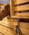 8 Pack 4 Inch Heavy Duty Metal Tack Hooks Over Rail Bridle Rack For Hanging Horse Bridles Water Buckets Halters Saddle Fence Door Holder and Horse Stall Accessories on wooden stable wall