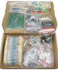 Massive 1900 Piece DIY Electronics Kit With Resistors Capacitors LEDs Transistors PCBs And More All In One Starter Bundle shown open