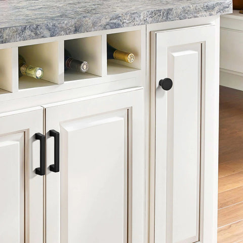 Solid Matte Black 12 Inch Cabinet Handles Set Of 2 For Kitchen Cabinets Drawers And Vanity Doors Heavy Duty Zinc Alloy Hardware With Modern Look And Easy Install shown on white cabinetry.
