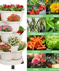 5 Tier Stackable Garden Tower Strawberry Planter For Flowers Vegetables Herbs And Succulents A Vertical Garden Dream To Grow Your Own Fresh Produce At Home with white tiered planters and variety of plants
