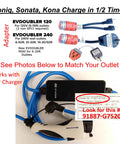 Universal Electric Vehicle Charger Adapter For Straight Up Fast Charging Uses NEMA 620 Socket Fits hybrid and EV models, showing charger with blue cable.