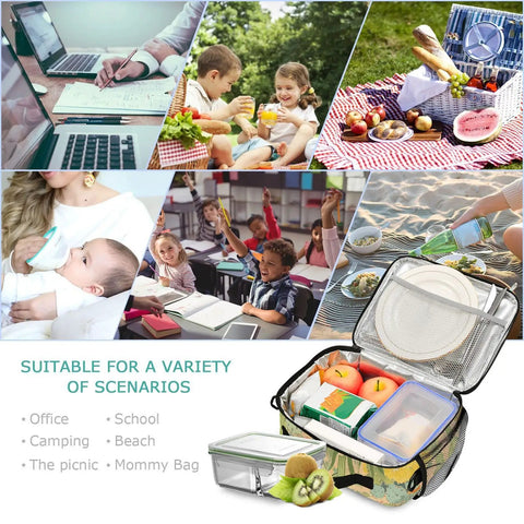 Desert Bloom Insulated Lunch Bag With Handles And Shoulder Strap in various settings, showcasing its versatility and capacity.