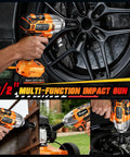 Magsen Cordless Impact Wrench With 700 Ft-Lbs High Torque Brushless Motor And 21V Dual Batteries Includes Six Sockets Hard Case For Car Tire Lug Nut Removal Home Auto Mechanic Tools Heavy Duty Power in use on car wheel.