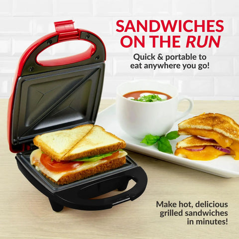 Cute And Compact Personal Sandwich Maker, Non Stick Electric Panini Press for quick grilled cheese and bagel toasts.