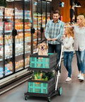 Family using 8 In 1 Collapsible Shopping Cart With 350 Lb Capacity, Heavy Duty Foldable Grocery Cart On Wheels in supermarket