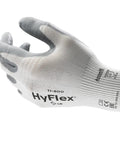 HyFlex 11-800 Nylon Glove with Gray Foam Nitrile Coating, Knit Wrist Cuff, Size 8 Medium, Pack of 12, shown on a hand