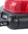 Close-up of Mini Cable Snake 15 Ft Steel Fish Tape for Electrical Wiring with durable red and black housing, end view.
