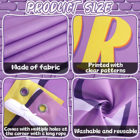 Purple Party Door Arch Decor Set with fabric details, clear patterns, holes for rope, reusable material