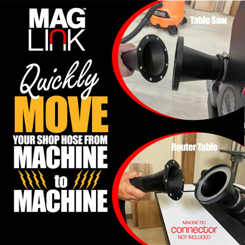 4 Inch To 2 And A Half Inch Steel Ring Port Receiver For Magnetic Dust Collection Hose Adapters Quick Connect Fitting For Shop Vacuums No Fuss Hose Swap Between Machines illustrated on table saw and router table