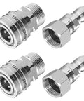 Four stainless steel pressure washer swivel adapters with 360-degree quick connect, M22 14mm to 3/8 inch, heavy duty anti-tangle design.