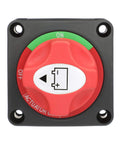 Battery Switch On Off For A Single Battery With Removable Control Knob 12 To 50 Volt DC Marine Power Control Easy Install Prevents Battery Drain Theft Resistant Knob Durable Boat Marine Accessory, red knob front view