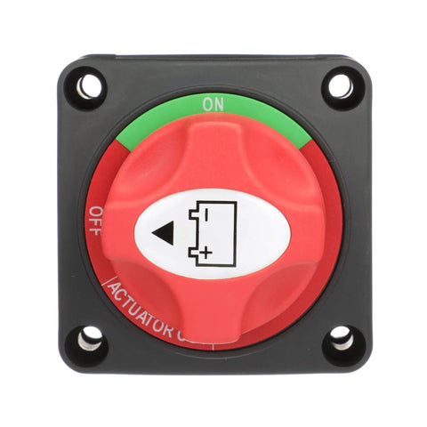 Battery Switch On Off For A Single Battery With Removable Control Knob 12 To 50 Volt DC Marine Power Control Easy Install Prevents Battery Drain Theft Resistant Knob Durable Boat Marine Accessory, red knob front view