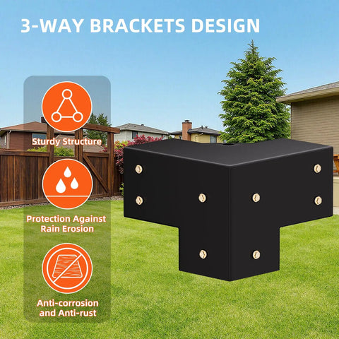 Heavy Duty 4x4 Pergola Brackets Kit For DIY Wood Projects Four Pack 3 Way 90 Degree Right Angle Corner Brackets details