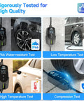 Level 2 EV Charger 40 Amp 240 V 9.6 kW undergoing IP66 water, temperature, and compression tests for durability