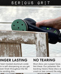 User sanding wood with Beefy 3.5 Inch 7 Hole 60 Grit Sanding Discs For Festool Rotex RO 90 90mm sander