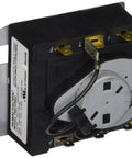 Side view of black WE4M359 Dryer Timer Replacement For Clothes Dryers OEM Quality Part with silver control panel.