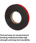 VHB Heavy Duty Mounting Tape 5952 roll showing red foam core for strong clean mounts, 0.5 inch wide, 5 yards long.