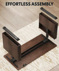 Get The Legit Badass Solid Wood Executive Standing Desk Featuring Sculpted Fluted H Frame Adjustable Height Mid Century Office Table In Rich Walnut For Your Setup, assembly components viewed from above.