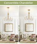 Farmhouse Crystal Chandelier For Living Room And Dining Area shown as hanging and semi flush mount in living room setting.