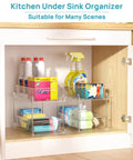 Pull Out Under Sink Organizer Set Of Four Slick Sliding Drawers Multi Purpose Cabinet Storage Tray For Bathroom Vanity Kitchen Pantry Countertop Cosmetic Holder Total Lifesaver in use under sink.
