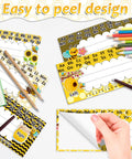 Flat Name Plates With Alphabet And Numbers 72 Pack Self Adhesive Name Tags showing bee-themed design with easy peel feature.