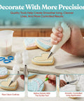 Versatile Big Time Premium 67 Piece Cookie Decorating Kit Featuring Royal Icing Tools, icing bag, spatula, heart-shaped cookies.