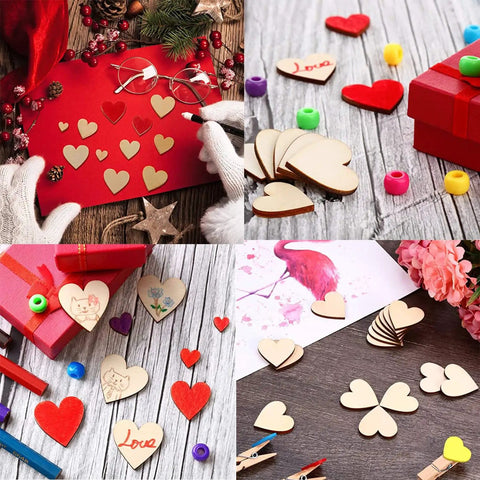 Two Inch Wooden Hearts Craft Kit 100 Pcs Blank Wood Hearts For DIY Wedding Decor Christmas Party Embellishments Natural