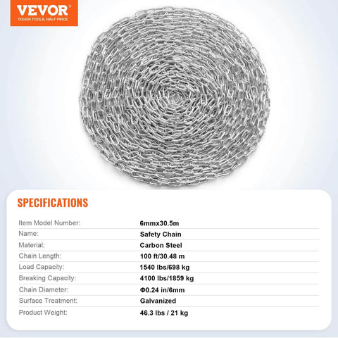 Coiled Grade 30 Chain Quarter Inch By 100 Feet Zinc Plated Proof Coil Chain For Towing Logging Agriculture Guard Rails