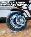 Dope Fat Tire Electric Mountain Bike With 800W Peak Motor 20 MPH Top Speed Removable Battery Front Fork Suspension 16 Inch Teens Ebike Wider Seat For All Day Comfort Up To 35 Mile Range For Leisure Riding And Commuting rear wheel motor close-up