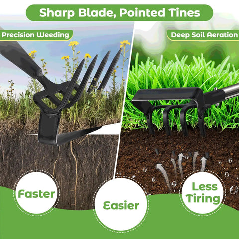 2 In 1 Heavy Duty Garden Hoe And Cultivator With 60 Inch Adjustable Handle Lightweight Weeding Tool For Effortless Weed Removal