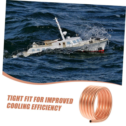 RC boat on water with coiled copper tubing for Water Cooling Ring Kit For 550/540 Brushed RC Boat Motors, Durable Metal Heat Dissipation Jacket