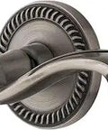 Portofino Rosette Right Handed Door Lever Passage Set In Antique Pewter, 2 3/8 Inch Backset, Classic Rosette Design