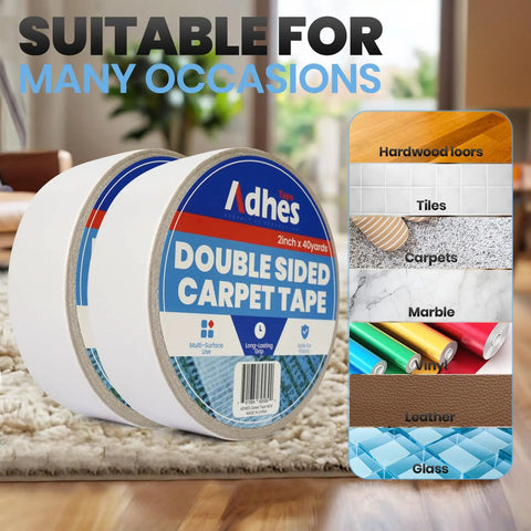 Double Sided Rug Tape For Area Rugs Heavy Duty Adhesive That Grips Hardwood Tile And Carpet Residue Free Easy To Apply