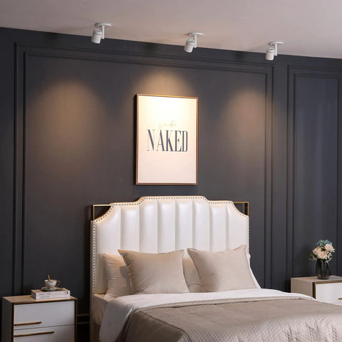Bedroom with Parry 1 Light White Spotlight With Adjustable Head Integrated LED Bulb Flush Mount Wall Sconce 3000K Warm Glow 1370 Lumen
