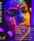 8W UV LED Black Light Bulbs A19 E26 Pack Of 2 For Glow In The Dark Neon Party Vibes with body paint effect
